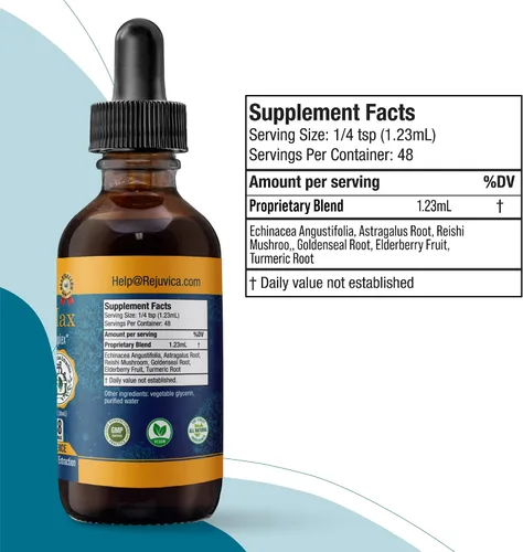 Vista 9 de Rejuvica Health MunoMax Gotas líquidas de apoyo inmunológico Equinácea, saúco, astrágalo, reishi y sello de oro Apoya la defensa inmune diaria