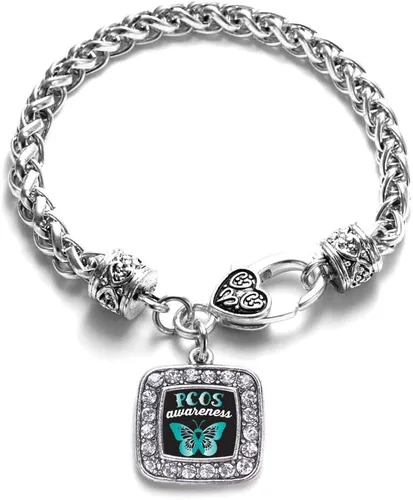 Vista 214 de Pulsera de dijes cuadrados de plata con joyería de circonita cúbica