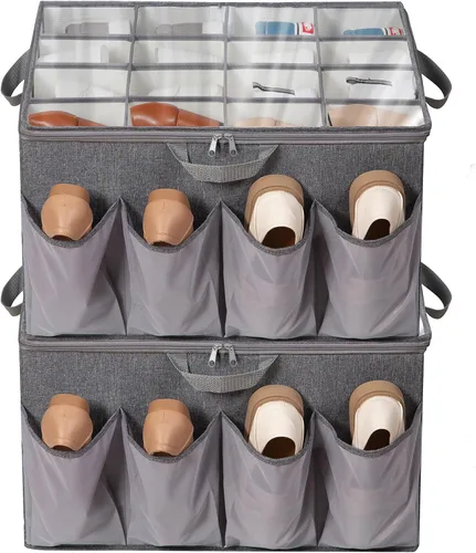 Vista 13 de Organizador de zapatos para armario, solución de almacenamiento de zapatos con cubierta transparente y separadores ajustables, caja de zapatos