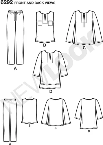 Vista 2 de New Look Patrón de costura 6292: Túnica o top de señoritas y pantalones de tirar, Papel, Blanco, Tamaño: A (10-12-14-16-18-20-22)