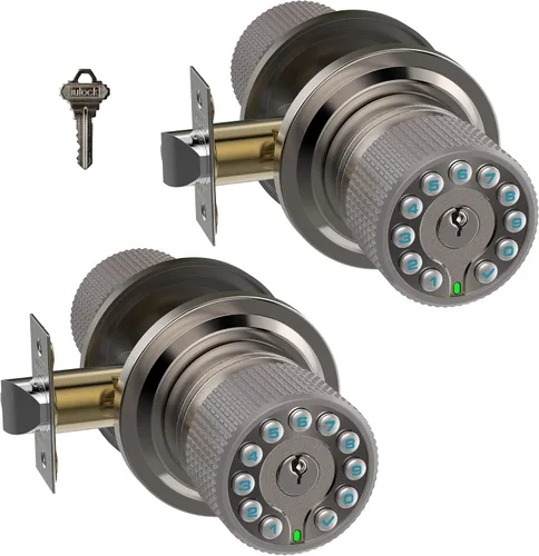 Vista 7 de iulock Pomo de puerta inteligente con teclado y llave, cerradura de puerta de entrada sin llave con agarre de goma, bloqueo automático, 50 códigos
