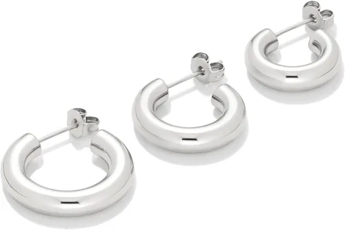 Vista 3 de Tienda Essentials - Juego de aros gruesos chapados en oro o plata de ley de 14 quilates