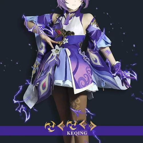 Vista 5 de Disfraz de cosplay Keqing Cosplay de ámbar Baal Cosplay traje + peluca