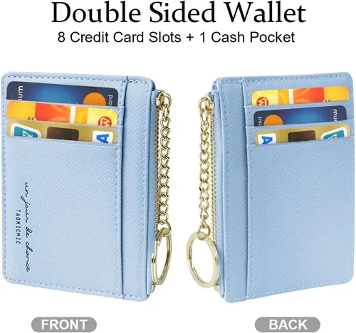 Vista 84 de URAQT Cartera para tarjetas de crédito, cartera minimalista de cuero delgado con cremallera, mini protector de tarjeta de crédito, llavero bolsillo
