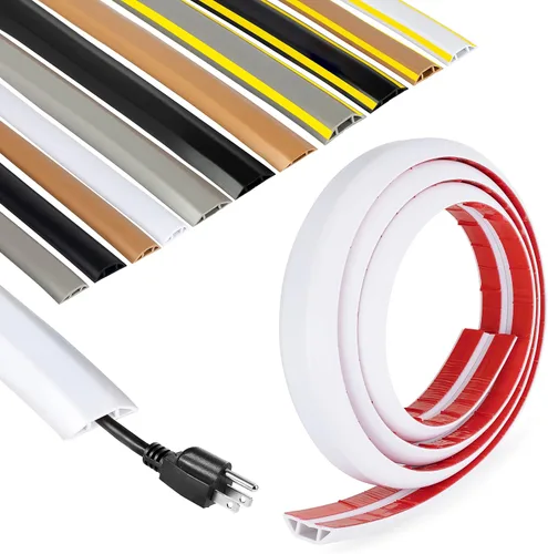 Vista 19 de Rubber Bond Protector de cable de piso - Cubiertas de cable autoadhesivas fuertes para cables - Cubiertas de cable de extensión de perfil bajo