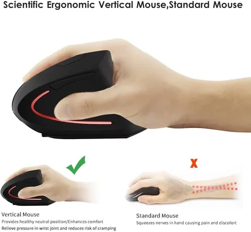 Vista 4 de shoplease Mouse vertical inalámbrico recargable, mouse óptico ergonómico inalámbrico de 2.4 G con 3 ajustables 80012001600 DPI, adecuado para manos