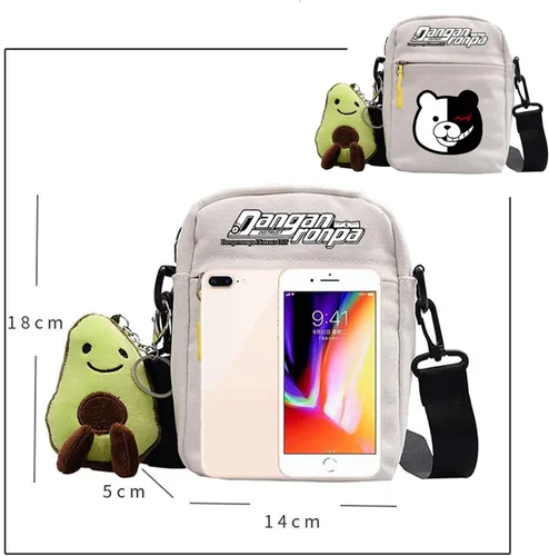 Vista 2 de Anime Dangan - Bolsas de hombro para cosplay, bolsas de mensajero de anime + aguacate con colgante de juguete de peluche para niñas y niños