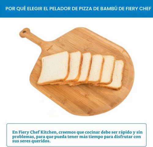 Vista 7 de Fiery Chef - Pala de pizza de bambú de 12 pulgadas con 8 ranuras para rebanadas, 17.3 x 12.2 pulgadas