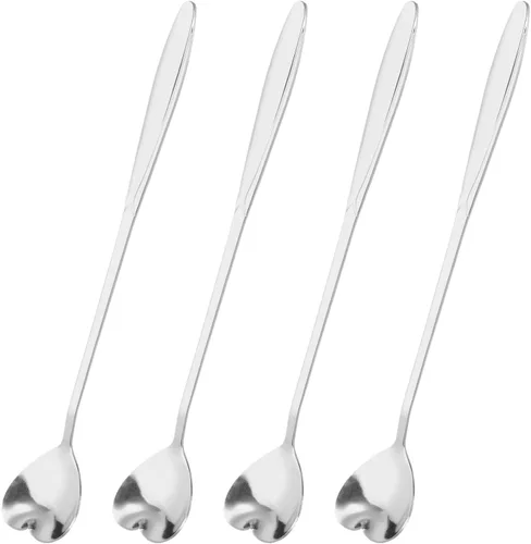 Vista 8 de uxcell 4 cucharas de flores de acero inoxidable de 7 pulgadas de mango largo, cucharadita de corazón, cuchara de helado, cucharas de café
