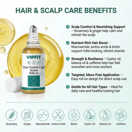 Vista 3 de Suero Roll-On con romero, niacinamida, aminoácidos, jengibre, biotina, aceite de ricino, batana y cafeína, nutre el cuero cabelludo para un cabello