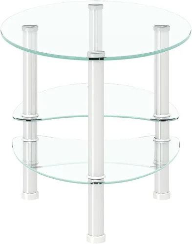 Vista 5 de Mesa auxiliar ovalada con almacenamiento, moderna mesa de cristal de 3 capas para sala de estar, transparente y transparente