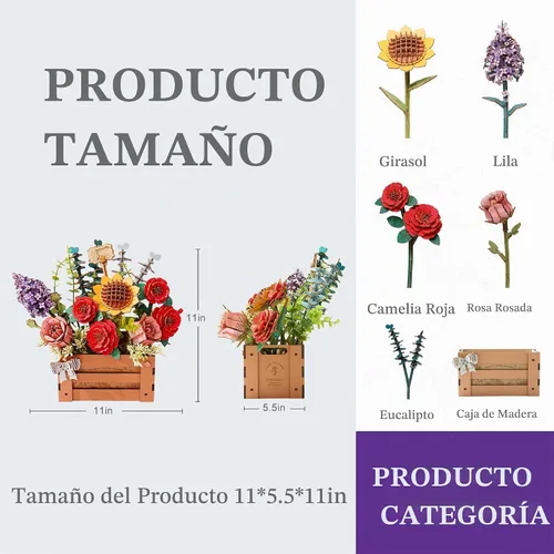 Vista 3 de Rompecabezas de Flores de Madera 3D para Adultos - Caja de Floración de Madera, Kit de Modelo de Manualidades DIY, Conjunto de Construcción