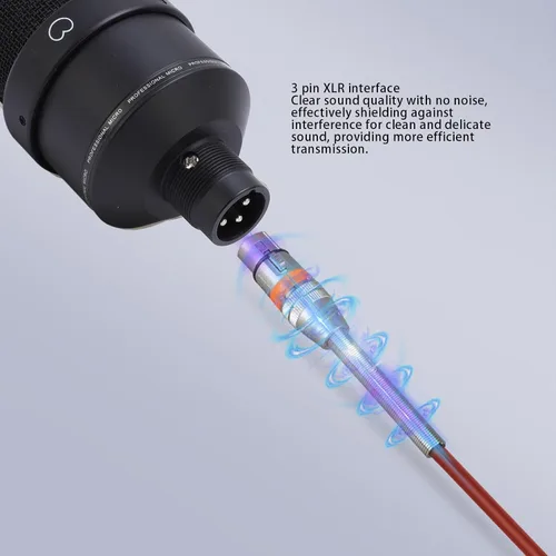 Vista 3 de Micrófono de condensador de estudio, micrófono de diafragma de 1.024 in con soporte de choque XLR cable parabrisas para grabación de podcasting Negro