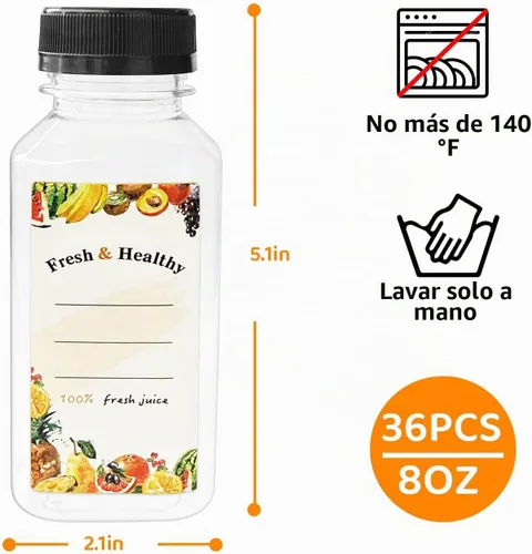 Vista 3 de 36 unidades de botellas de plástico de 8 onzas con tapas, botellas de jugo con tapas, recipientes reutilizables transparentes para bebidas a granel