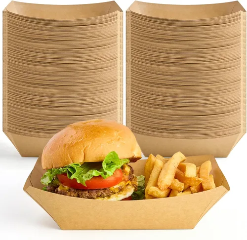 Vista 11 de ZORRITA - Bandejas de papel para comida de 3 libras - Pack de 50 bandejas desechables para nachos, bandejas de papel kraft para tacos, cestas