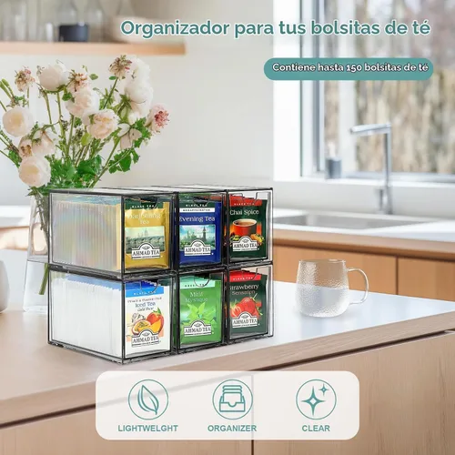 Vista 2 de LANLISA Paquete de 6 organizadores y almacenamiento de bolsas de té Organizador de bolsa de té, contenedor de cajón de té de plástico, para gabinete