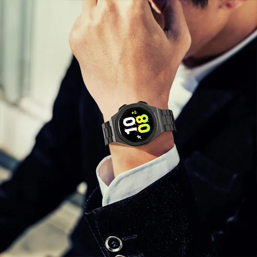 Vista 5 de Funda de lujo con correa diseñada para Samsung Galaxy Watch 6/5/4 de 1.732 pulgadas, resistente funda protectora militar de metal con correa táctica