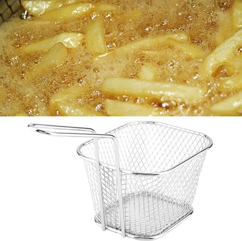 Vista 4 de Soporte de papas fritas de acero inoxidable, Mini cesta rectangular para freír, Servicio de mesa de comida frita, Herramienta de cocción de papas