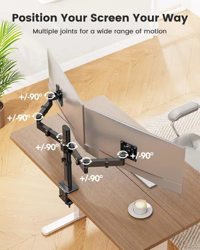 Vista 6 de ErGear Soporte de monitor doble para 17 a 32 pulgadas, soporte de monitor doble con inclinación ajustable, giro, rotación, brazos escalonados
