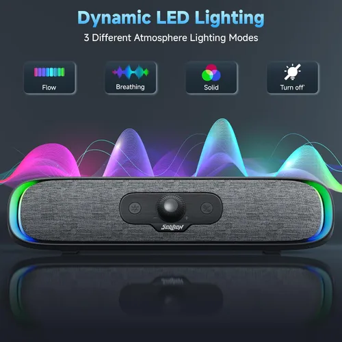 Vista 8 de SOULION R200 Altavoces Bluetooth para Computadora, Altavoces Compactos para PC, Altavoz de Escritorio USB C/USB Plug & Play con Luces LED Coloridas
