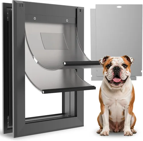 Vista 11 de Puerta de perro de aleación de aluminio, aislamiento térmico de 2 solapas, puerta para perros grandes, panel de cierre con cerraduras de seguridad