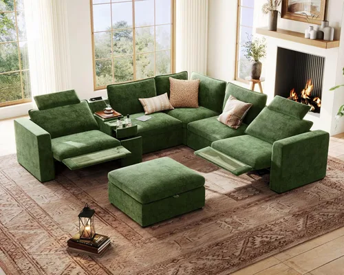 Vista 35 de Sofá reclinable eléctrico de 102.8 pulgadas con reposacabezas, sofá reclinable modular Cloud de gran tamaño con mesa, cajón de almacenamiento