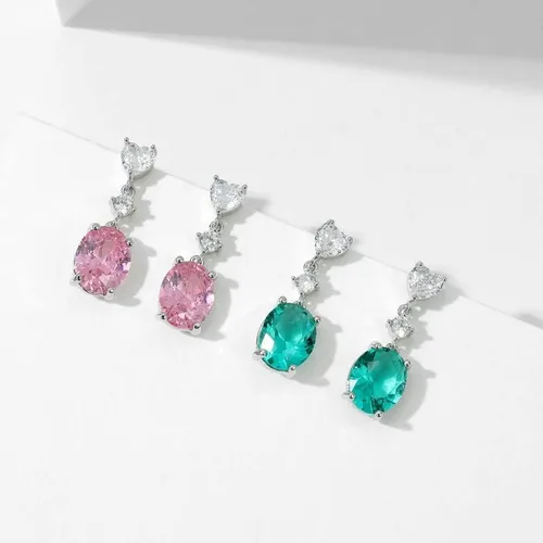 Vista 5 de Impresionantes aretes colgantes de moissanita ovalados de oro de 14 quilates con diamante de moissanita brillante, regalo de moda para madre