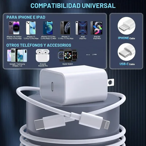 Vista 3 de Cargador rápido para iPhone, cargador de iPhone de carga rápida [certificado Apple MFi], paquete de 3 cargadores de Apple, USB C, bloque de carga