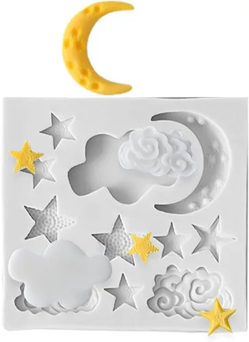 Vista 2 de Moldes de silicona con forma de nubes de luna y estrella, molde para decoración de chocolate para cupcakes, galletas, jabón, vela, yeso, cristal