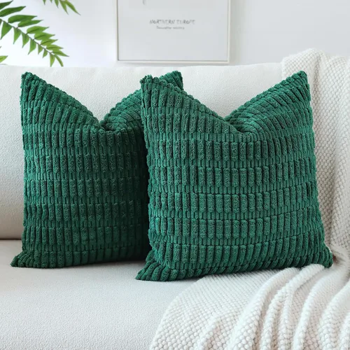 Vista 42 de OTOSTAR - Paquete de 2 fundas de almohada decorativas de pana suave de 18 x 18 pulgadas, funda de cojín a rayas estilo bohemio para sofá, cama, sala