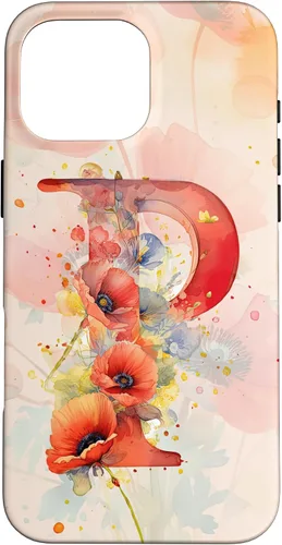 Vista 19 de iPhone 16 Beautiful Poppy Flowers Initial Letter P Monogram Watercolor Case