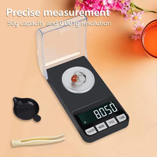 Vista 3 de Báscula digital de cocina de 1.76 oz x 0.001 onzas para alimentos, onzas y gramos, pequeña báscula de alimentos, mini báscula digital
