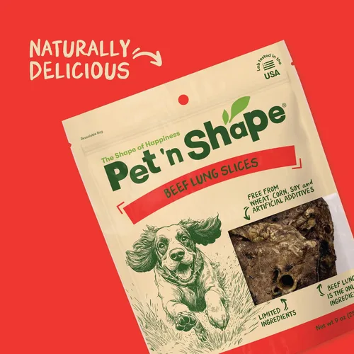 Vista 5 de Pet 'n Shape Golosinas de Pulmón de Res para Perros – Hechas y Obtenidas en los Estados Unidos - Golosina de Entrenamiento - 9 Onzas