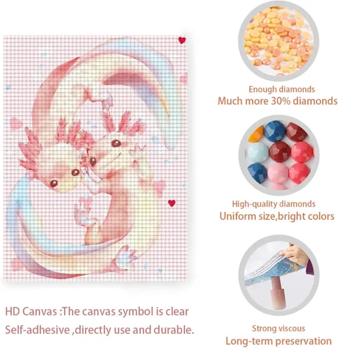 Vista 4 de LIANPO Pintura de diamantes, lindo ajolote DIY 5D, kit de taladro completo para niños, pintura de salamandra mexicana de Diamonds para adultos