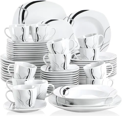 Vista 42 de VEWEET Annie - Vajilla de porcelana para 6 personas, 30 piezas, con platos y tazones, incluyendo cena, postre, sopa, tazas y platillos