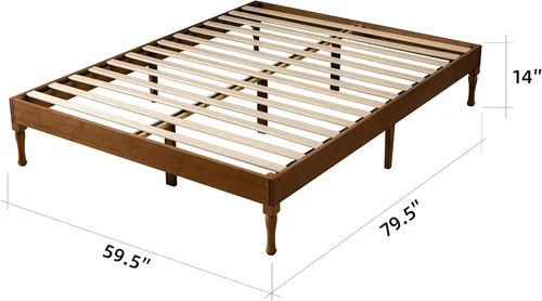 Vista 2 de Marco de cama de plataforma de madera de bambú de 14 pulgadas, soporte de listones de madera, no necesita somier, fácil montaje, café, tamaño Queen