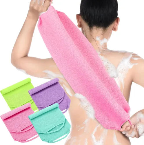 Vista 9 de Moukeren Juego de 4 esponjas exfoliantes para la espalda con mangos, nylon, esponjas exfoliantes de longitud extendida para la espalda, lavables