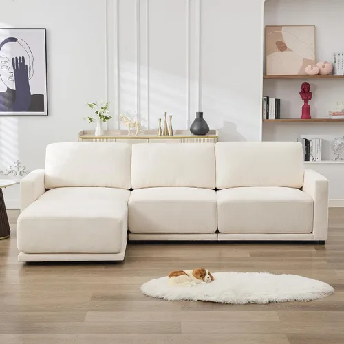 Vista 16 de Sofá modular en forma de L de 110.6 pulgadas, sofá modular de asiento profundo con otomana móvil, sofás gruesos de 4 asientos de gran