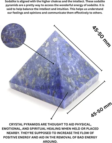 Vista 3 de GEMSCITE Sodalite Pyramid Crystal Healing Stones - 2" Great Pyramid Figurine of Natural Stone Pyramid for Meditation, Reiki, Chakra Balancing and