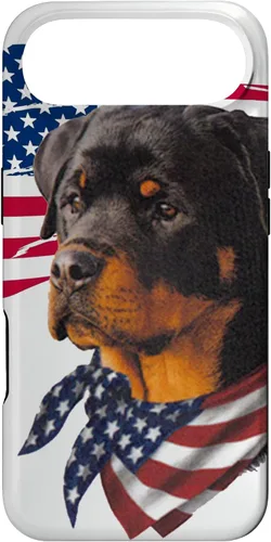Vista 27 de Funda genial impresionante con la bandera estadounidense para iPhone 16 Rottweiler Dog