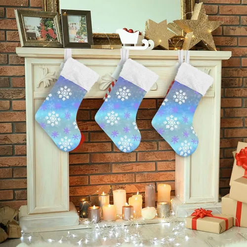Vista 5 de ALAZA Calcetines de Navidad, copos de nieve, clásicos de invierno, decoraciones de calcetines grandes personalizados para la temporada de vacaciones