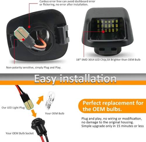 Vista 4 de Bestview - Lente LED para luz de matrícula, luces de etiqueta, lámpara trasera con enchufe y arnés de cables de repuesto para Nissan Frontier