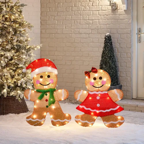 Vista 3 de Dazzle Bright Decoración navideña para exteriores, 2 piezas de hombre de jengibre 2D iluminado con 50 L, 23 pulgadas, hombre de jengibre iluminado