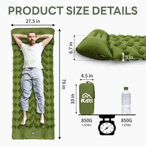 Vista 2 de Almohadilla de Dormir de Camping con Almohada, Almohadilla Inflable con Bomba de Pies Integrada, Colchón de Aire Ultraligero, Almohadilla de Camping
