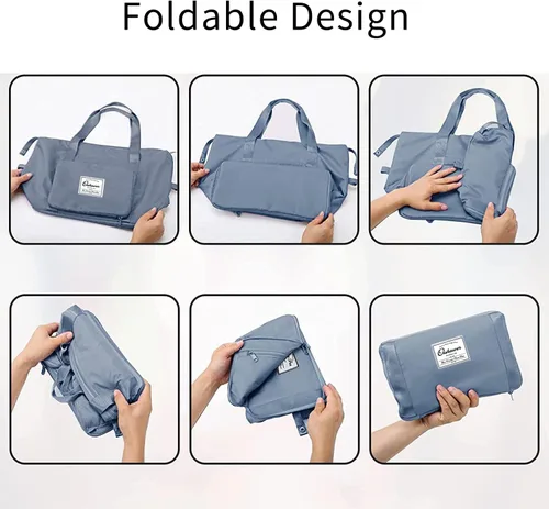Vista 5 de Bolsa de viaje plegable de gran capacidad, portátil, expandible, bolsa de transporte en seco y húmedo, bolsas de lona deportivas