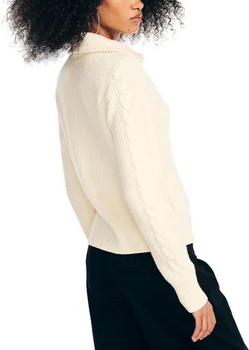 Vista 2 de Nautica Suéter de punto trenzado con media cremallera para mujer, Marshmallow