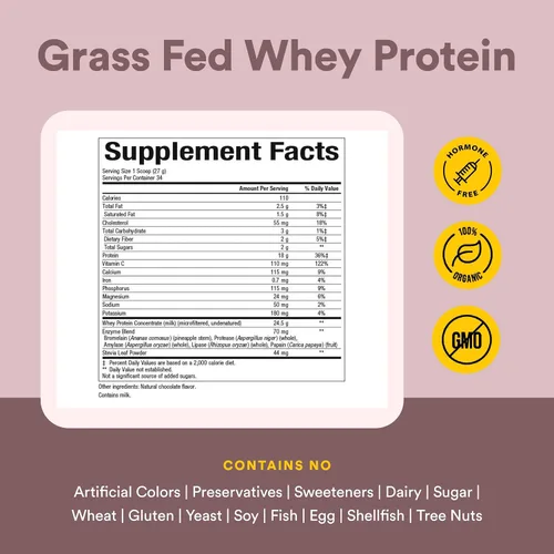 Vista 4 de Natural Factors Whey Factors, Grass Fed Whey Protein Concentrate, Aids Muscle Development and Immune Health, Double Chocolate, 2 lb