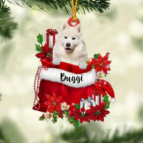 Vista 162 de Perro Akita Inu personalizado en bolsa de regalo, adorno de Navidad, nombre personalizado, regalo para amantes de los perros, familia, Navidad