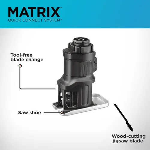 Vista 5 de BLACK+DECKER Kit de taladro inalámbrico MATRIX de 20 V, blanco y naranja con accesorio de sierra de calar de matriz para taladro inalámbrico