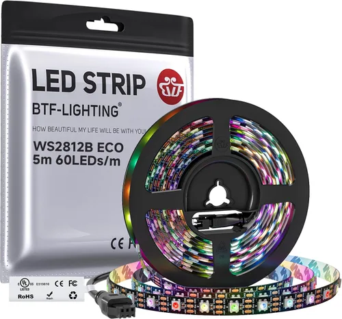 Vista 20 de BTF-LIGHTING WS2812B Tira LED RGB ECO, efectos de persecución 5050SMD direccionables individualmente, 3.3 pies, 60 píxeles/m, color de ensueño Negro